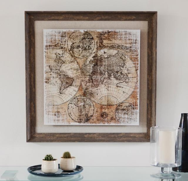 Bedroom wall art ideas – framed vintage map